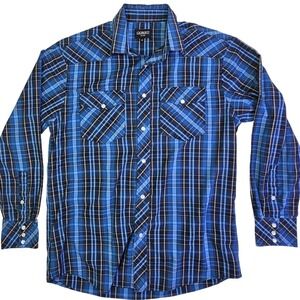 Gioberti Mens Blue Plaid Pearl Snap Western Shirt Long Sleeve LS-92W Small